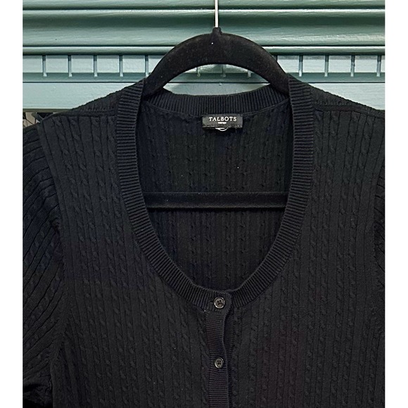 Talbots Black Cable Knit Button Front Cardigan Black size M - Picture 2 of 7